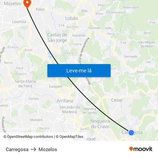 Carregosa to Mozelos map