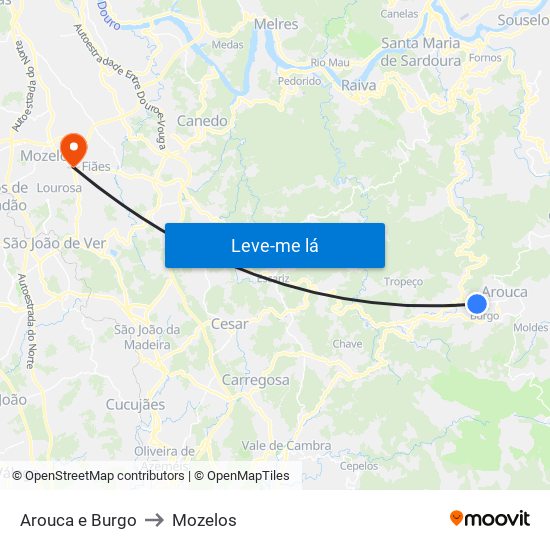 Arouca e Burgo to Mozelos map