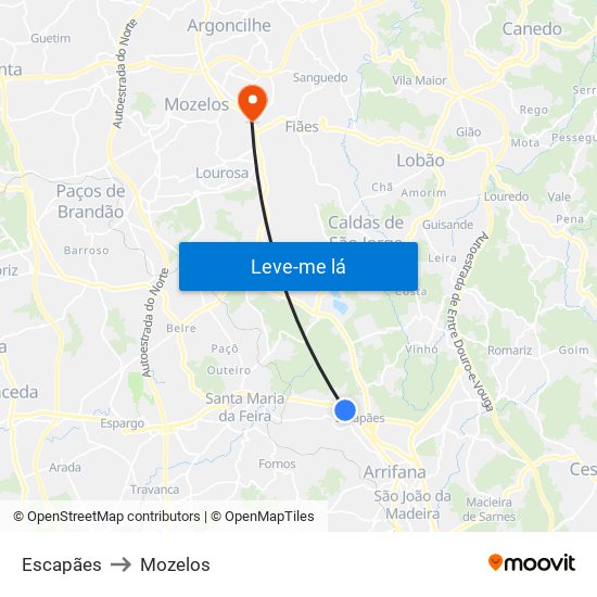 Escapães to Mozelos map