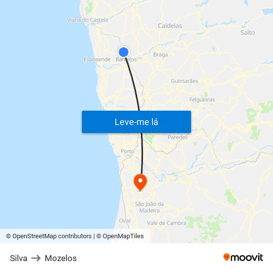 Silva to Mozelos map
