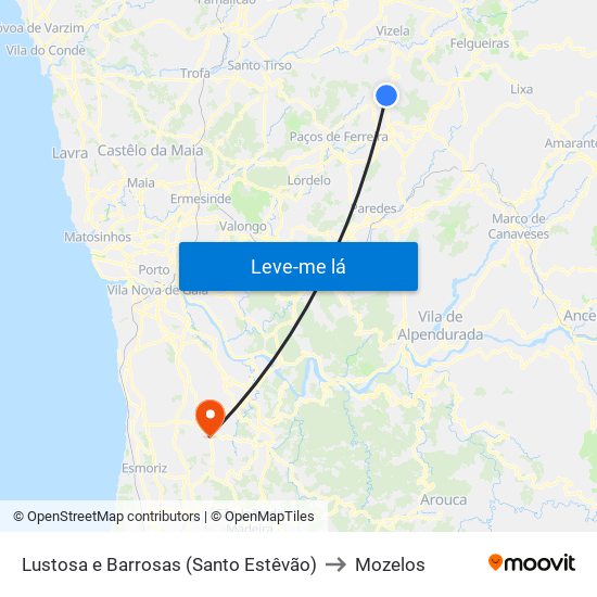 Lustosa e Barrosas (Santo Estêvão) to Mozelos map