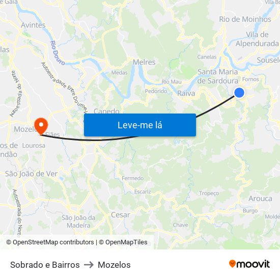 Sobrado e Bairros to Mozelos map