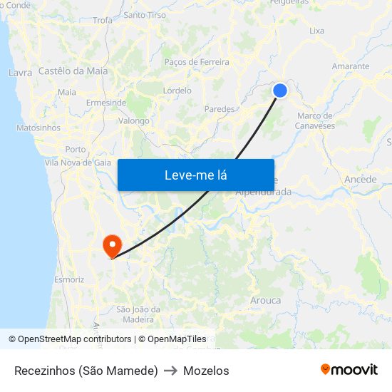 Recezinhos (São Mamede) to Mozelos map