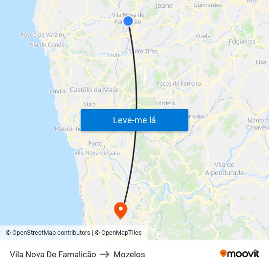 Vila Nova De Famalicão to Mozelos map