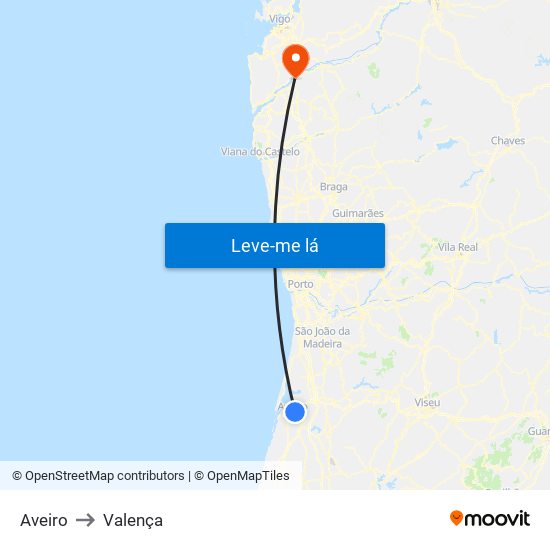 Aveiro to Valença map