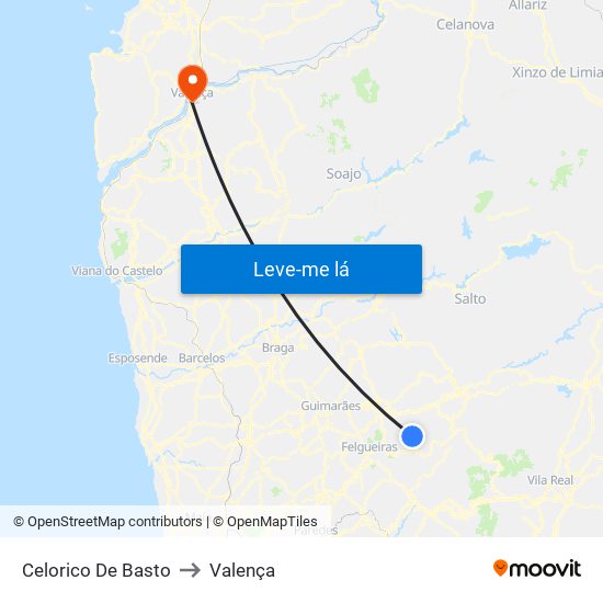 Celorico De Basto to Valença map