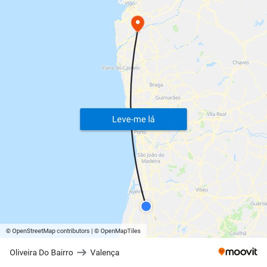 Oliveira Do Bairro to Valença map