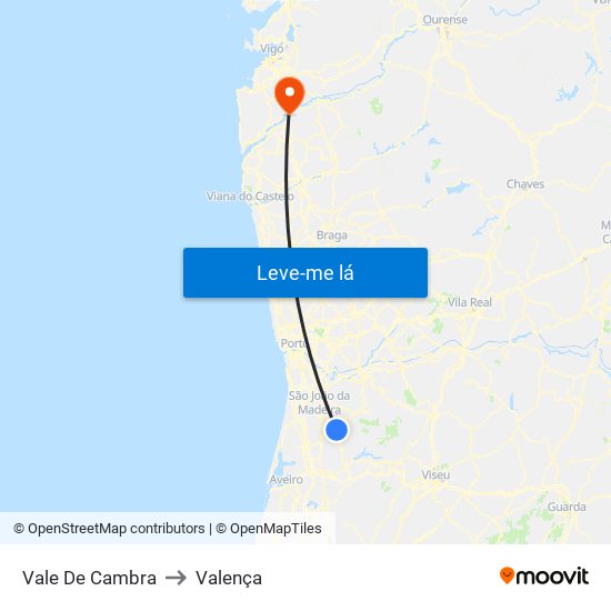 Vale De Cambra to Valença map
