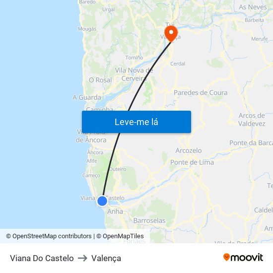 Viana Do Castelo to Valença map