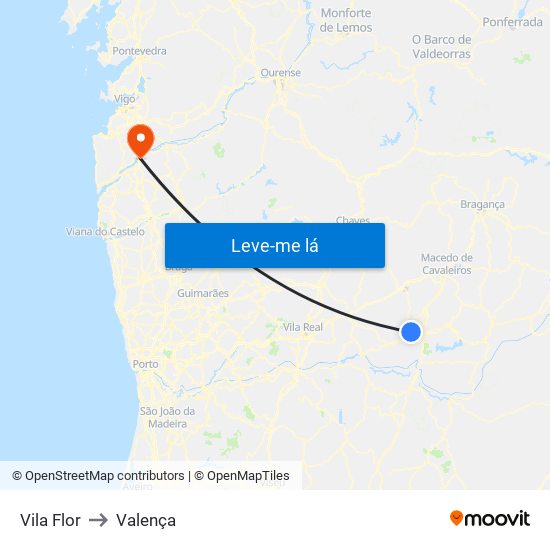 Vila Flor to Valença map