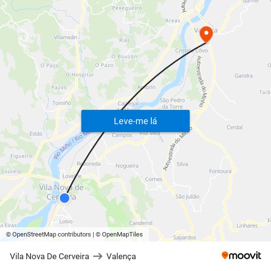Vila Nova De Cerveira to Valença map