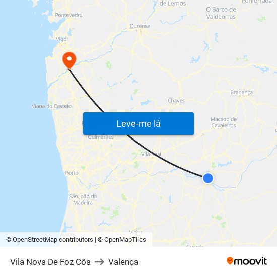 Vila Nova De Foz Côa to Valença map
