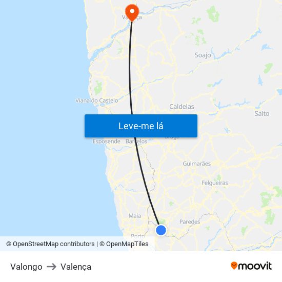 Valongo to Valença map