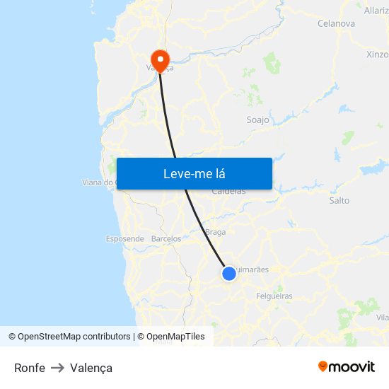 Ronfe to Valença map