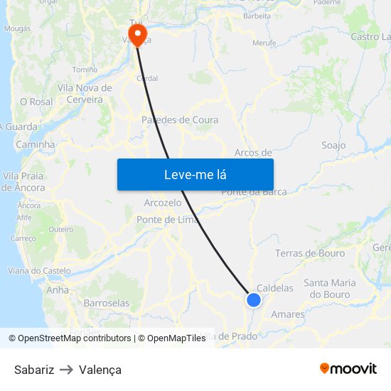 Sabariz to Valença map