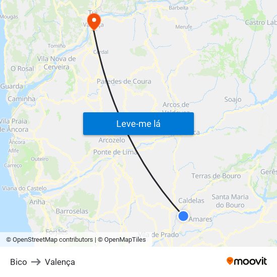 Bico to Valença map