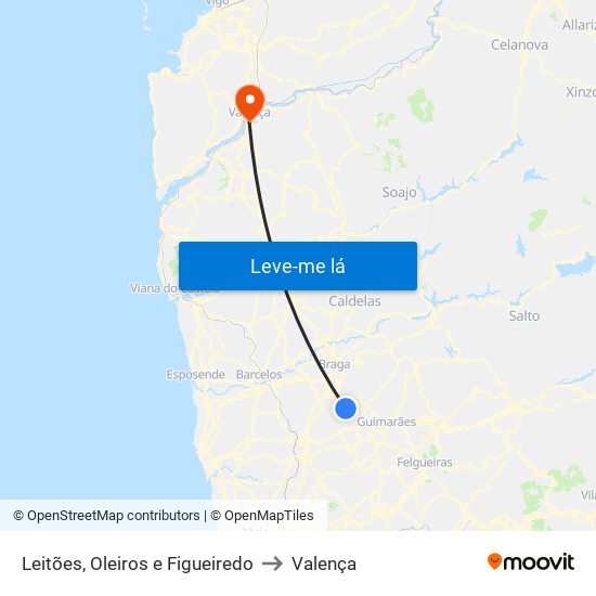 Leitões, Oleiros e Figueiredo to Valença map