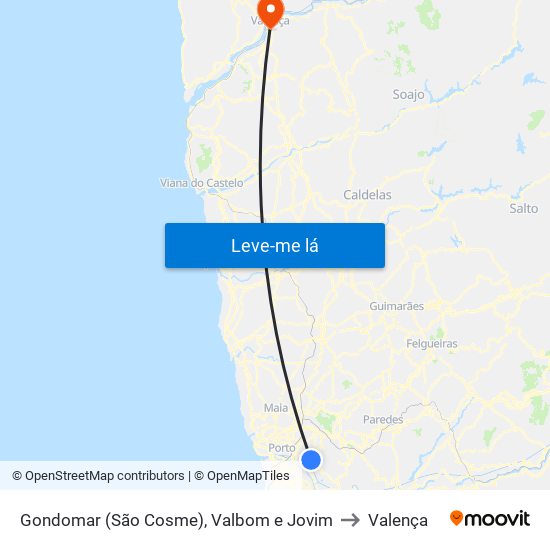 Gondomar (São Cosme), Valbom e Jovim to Valença map
