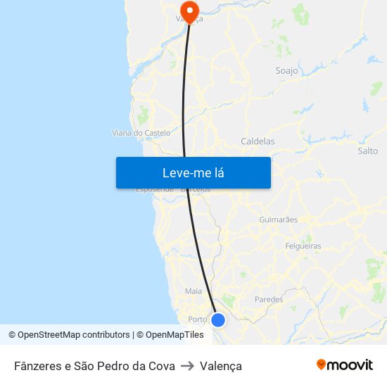 Fânzeres e São Pedro da Cova to Valença map