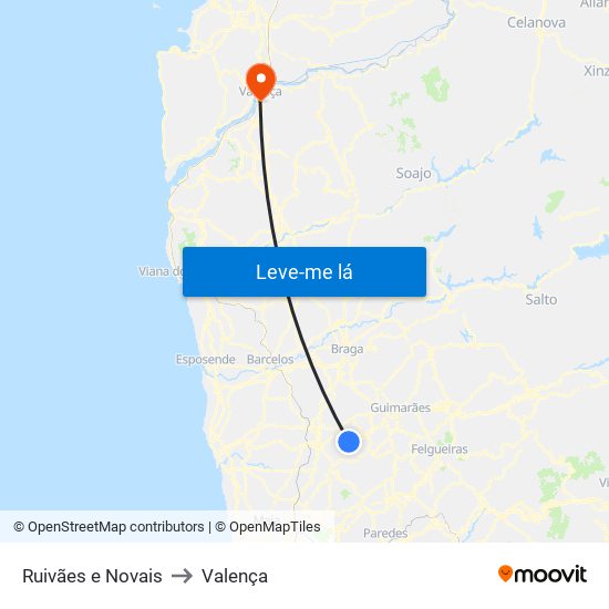 Ruivães e Novais to Valença map
