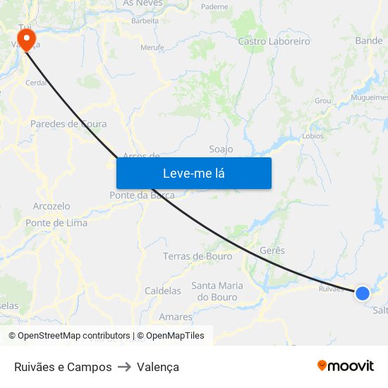Ruivães e Campos to Valença map