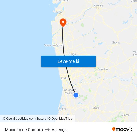 Macieira de Cambra to Valença map