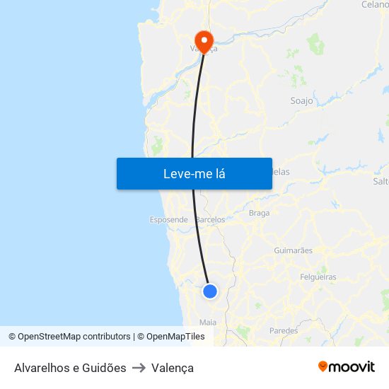 Alvarelhos e Guidões to Valença map