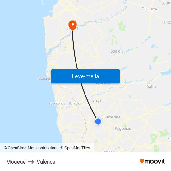 Mogege to Valença map