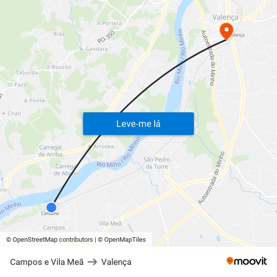 Campos e Vila Meã to Valença map
