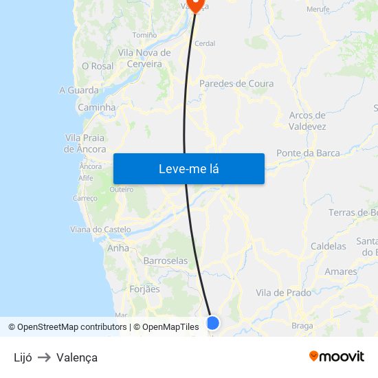 Lijó to Valença map
