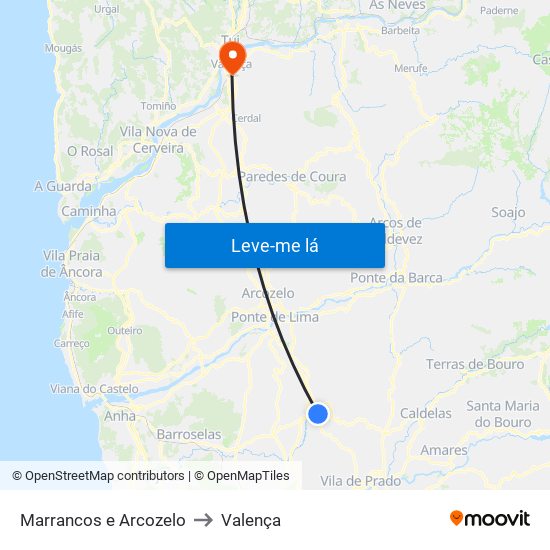 Marrancos e Arcozelo to Valença map