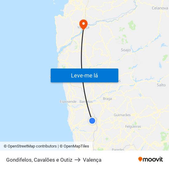 Gondifelos, Cavalões e Outiz to Valença map