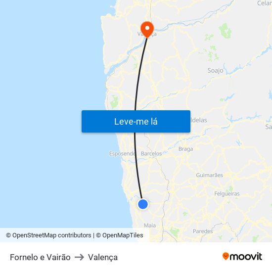 Fornelo e Vairão to Valença map