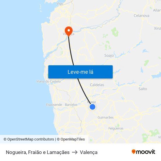 Nogueira, Fraião e Lamaçães to Valença map