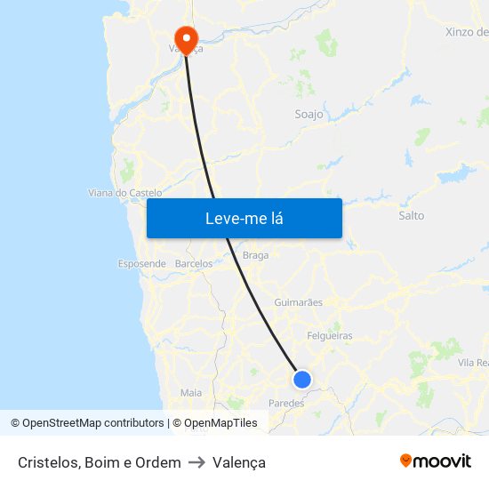 Cristelos, Boim e Ordem to Valença map