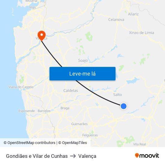 Gondiães e Vilar de Cunhas to Valença map