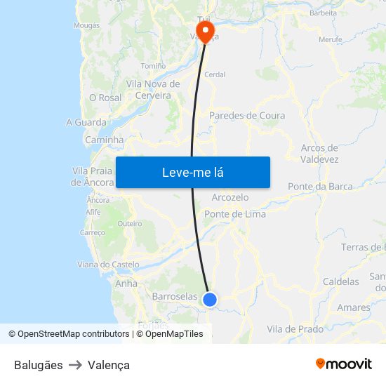 Balugães to Valença map