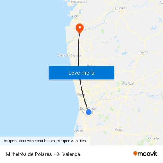 Milheirós de Poiares to Valença map