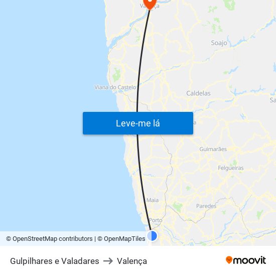 Gulpilhares e Valadares to Valença map