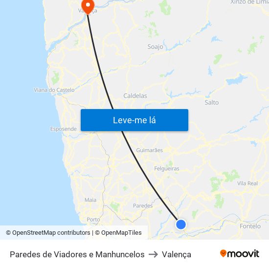 Paredes de Viadores e Manhuncelos to Valença map