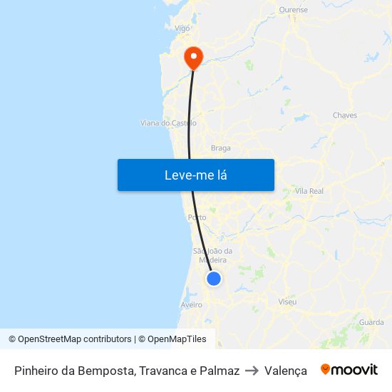 Pinheiro da Bemposta, Travanca e Palmaz to Valença map