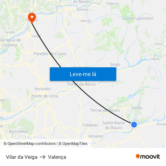 Vilar da Veiga to Valença map