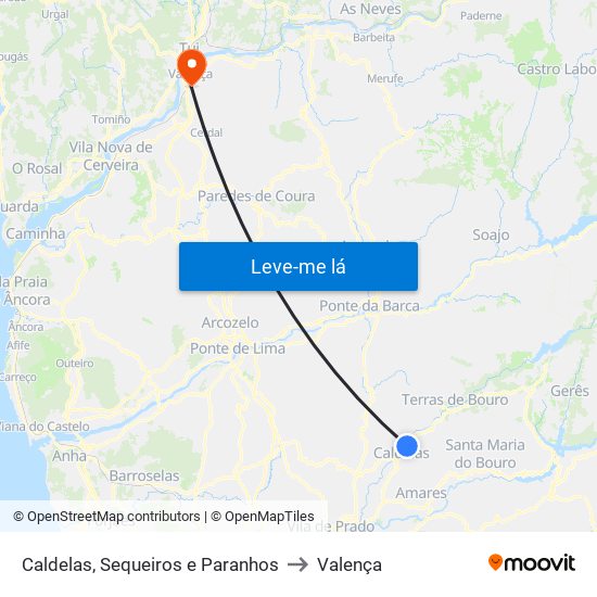 Caldelas, Sequeiros e Paranhos to Valença map
