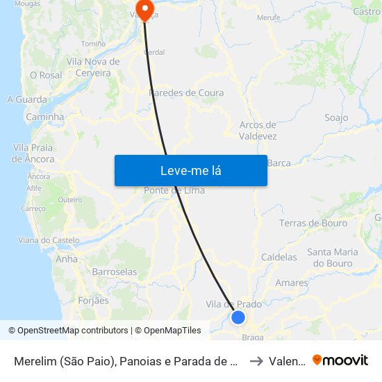 Merelim (São Paio), Panoias e Parada de Tibães to Valença map