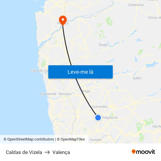 Caldas de Vizela to Valença map