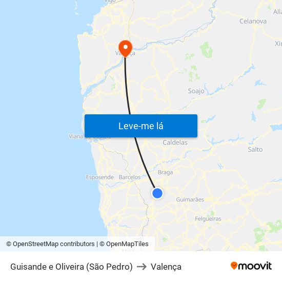 Guisande e Oliveira (São Pedro) to Valença map