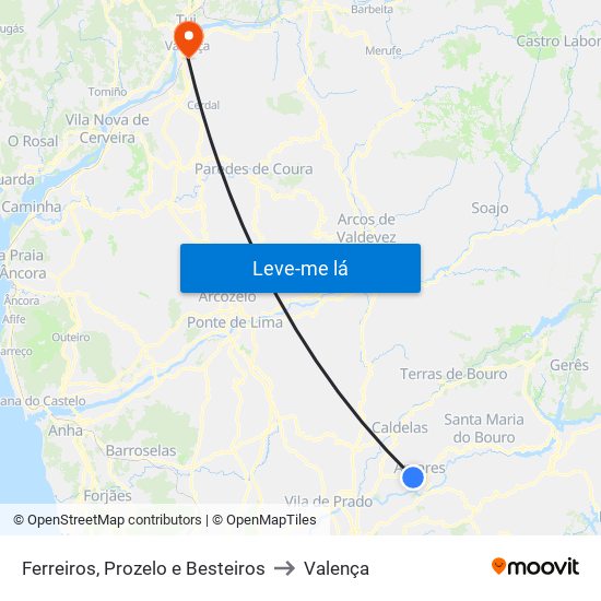 Ferreiros, Prozelo e Besteiros to Valença map