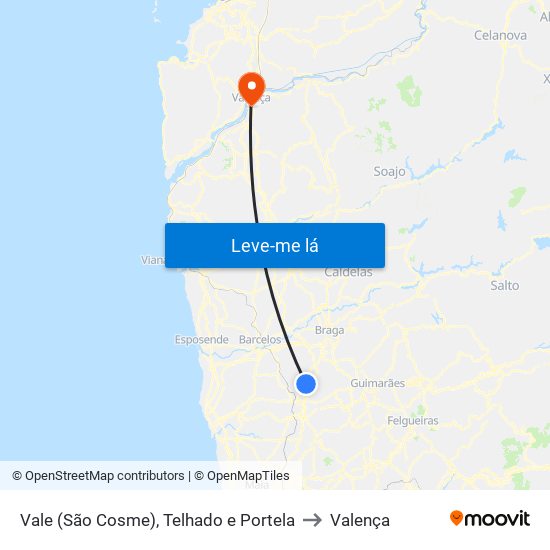 Vale (São Cosme), Telhado e Portela to Valença map