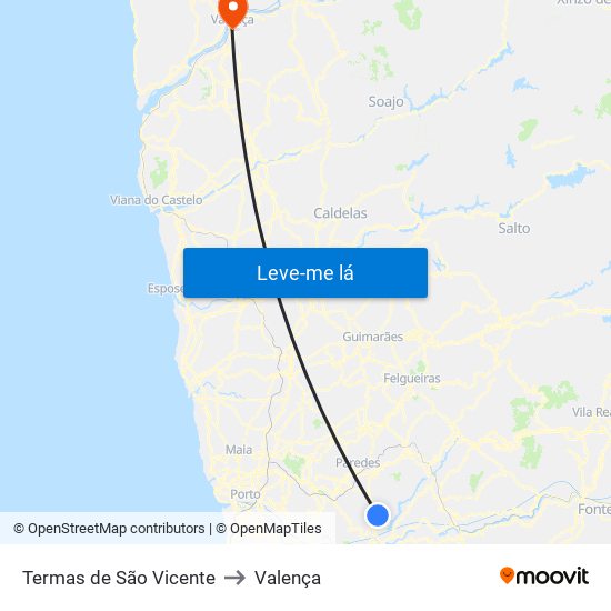 Termas de São Vicente to Valença map