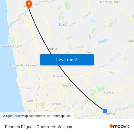 Peso da Régua e Godim to Valença map